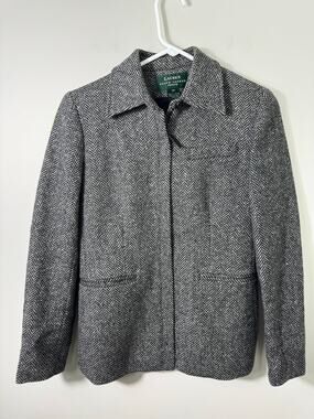 Vintage Lauren Ralph Lauren 100% Wool Herringbone Zip Up Jacket Size 2P